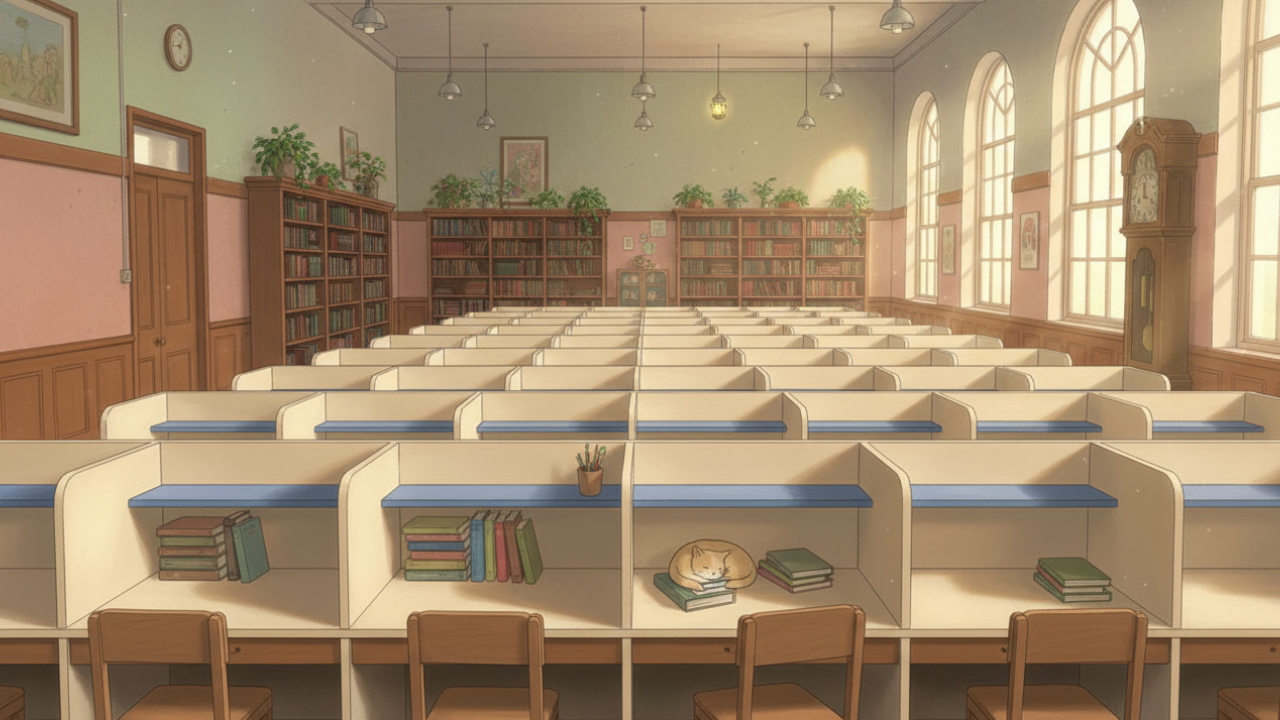 Interior of a spacious, multi-level library.